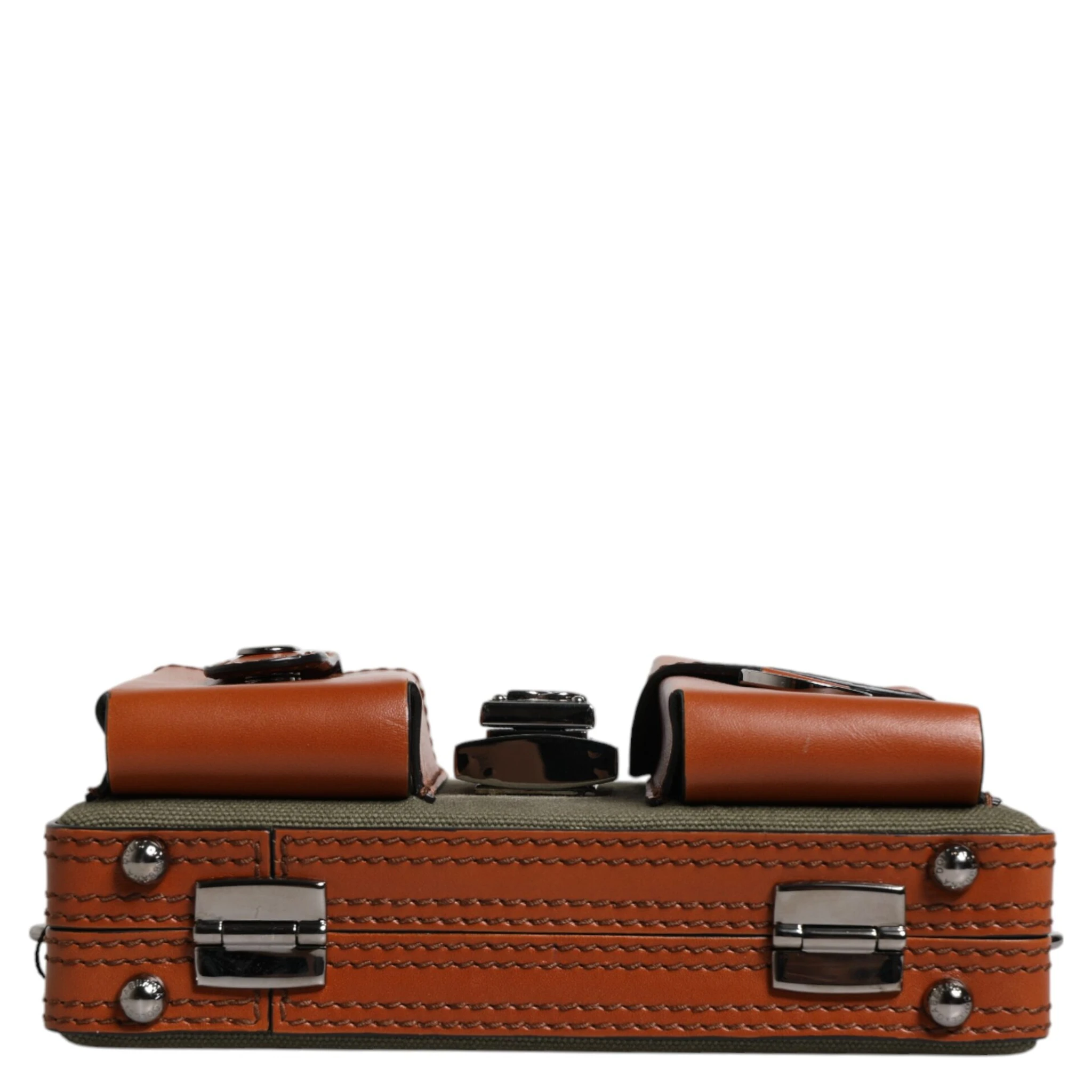 Green Brown Leather Clutch Purse Bag