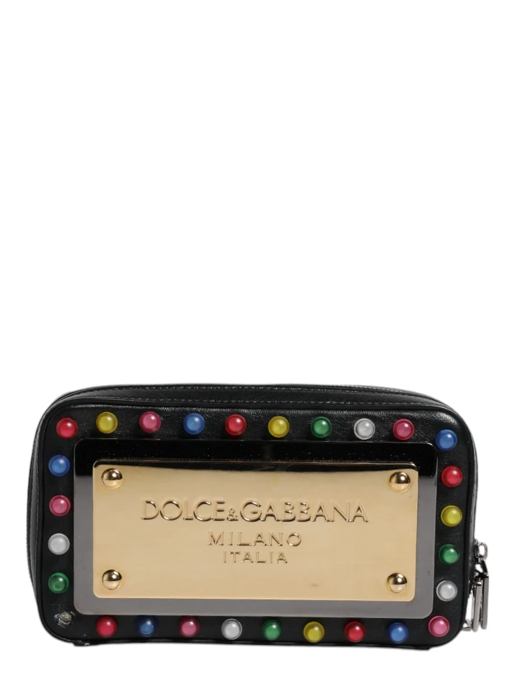 Black Leather LED Logo Wrist Strap Clutch Bag alternative