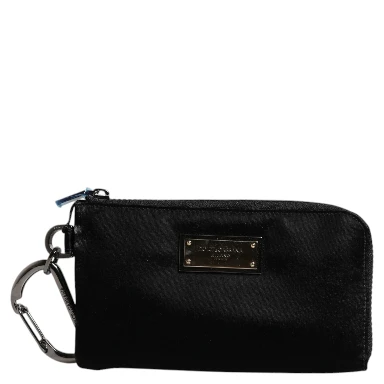 Black Nylon Logo Plaque Keyring Pouch Clutch Bag