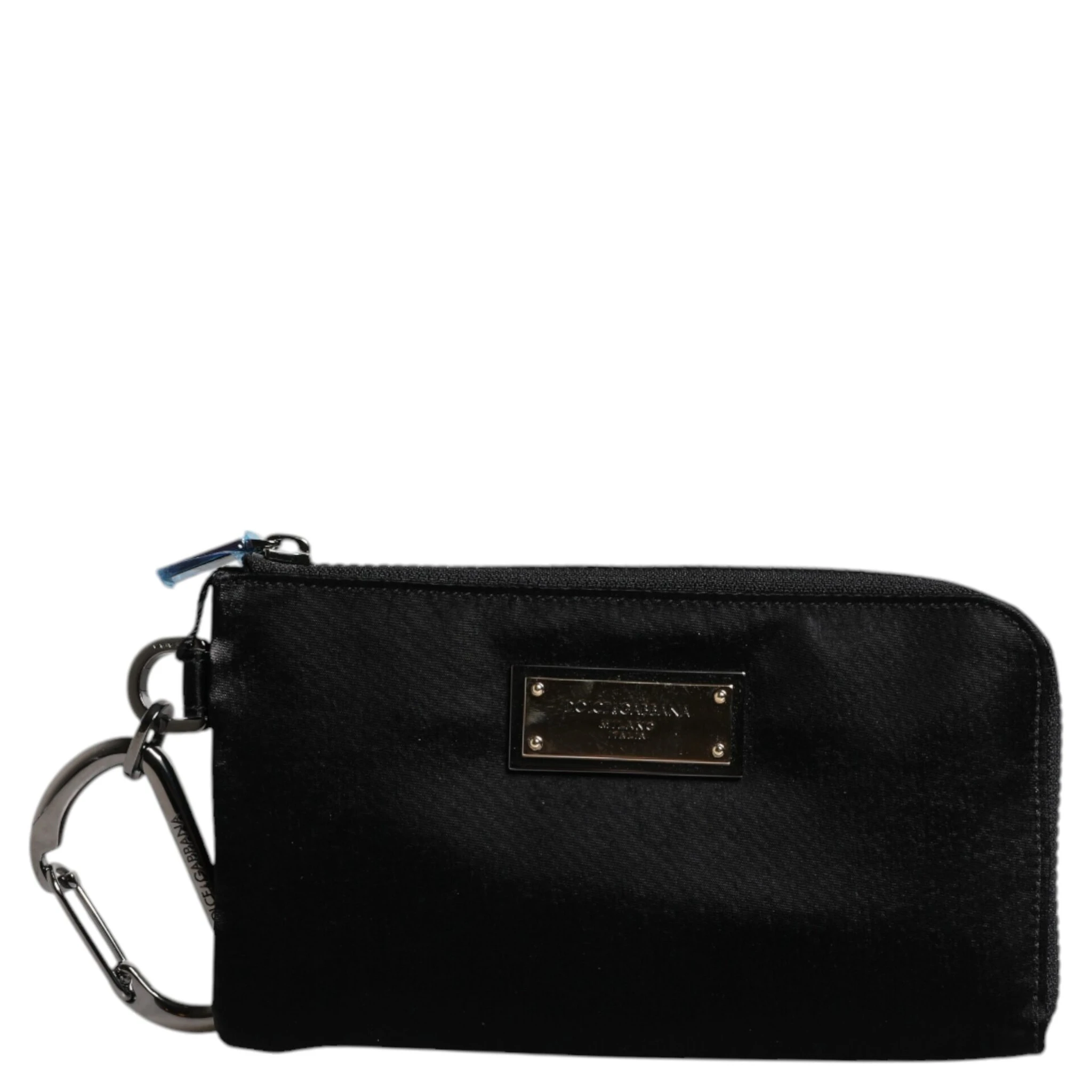 Black Nylon Logo Plaque Keyring Pouch Clutch Bag