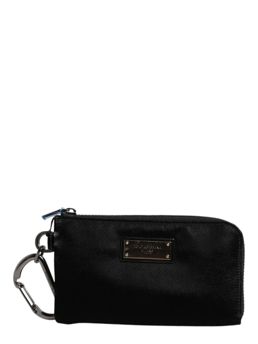 Black Nylon Logo Plaque Keyring Pouch Clutch Bag