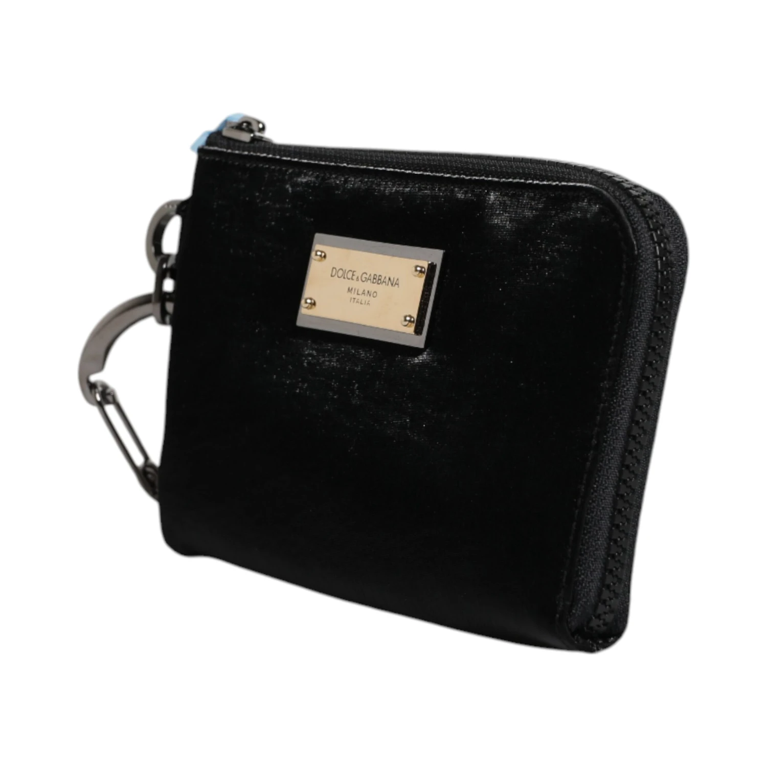 Black Nylon Logo Plaque Keyring Pouch Clutch Bag
