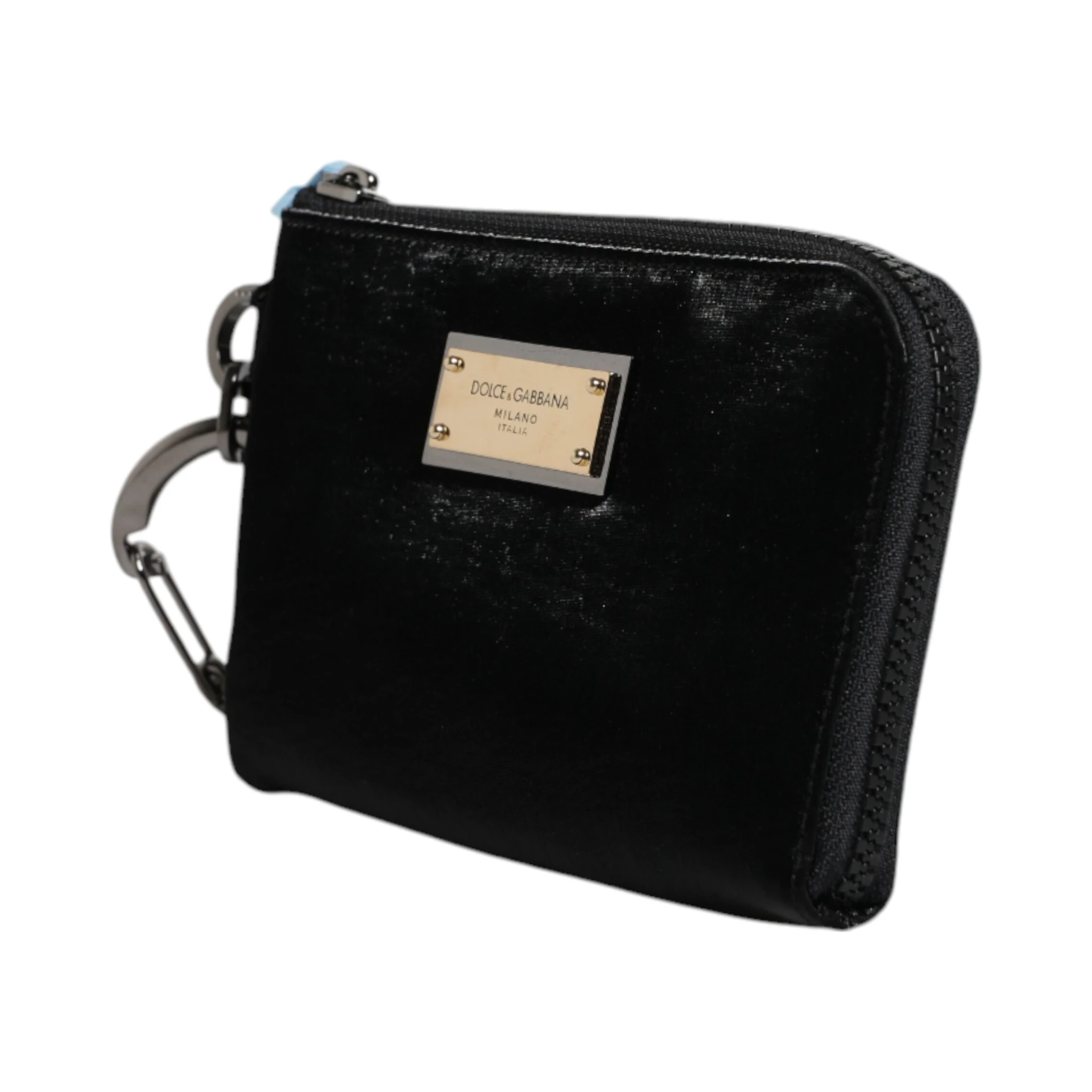 Black Nylon Logo Plaque Keyring Pouch Clutch Bag