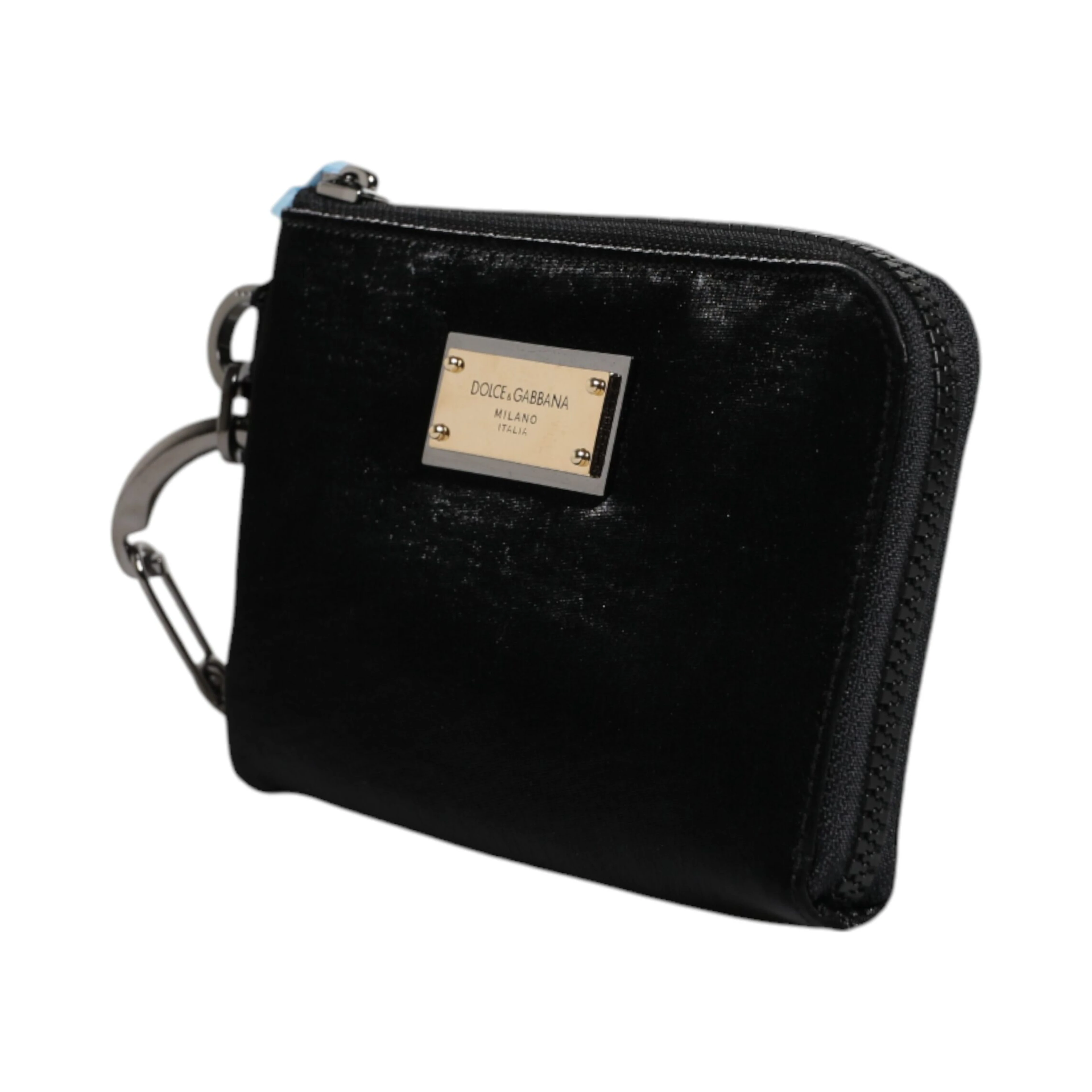 Black Nylon Logo Plaque Keyring Pouch Clutch Bag