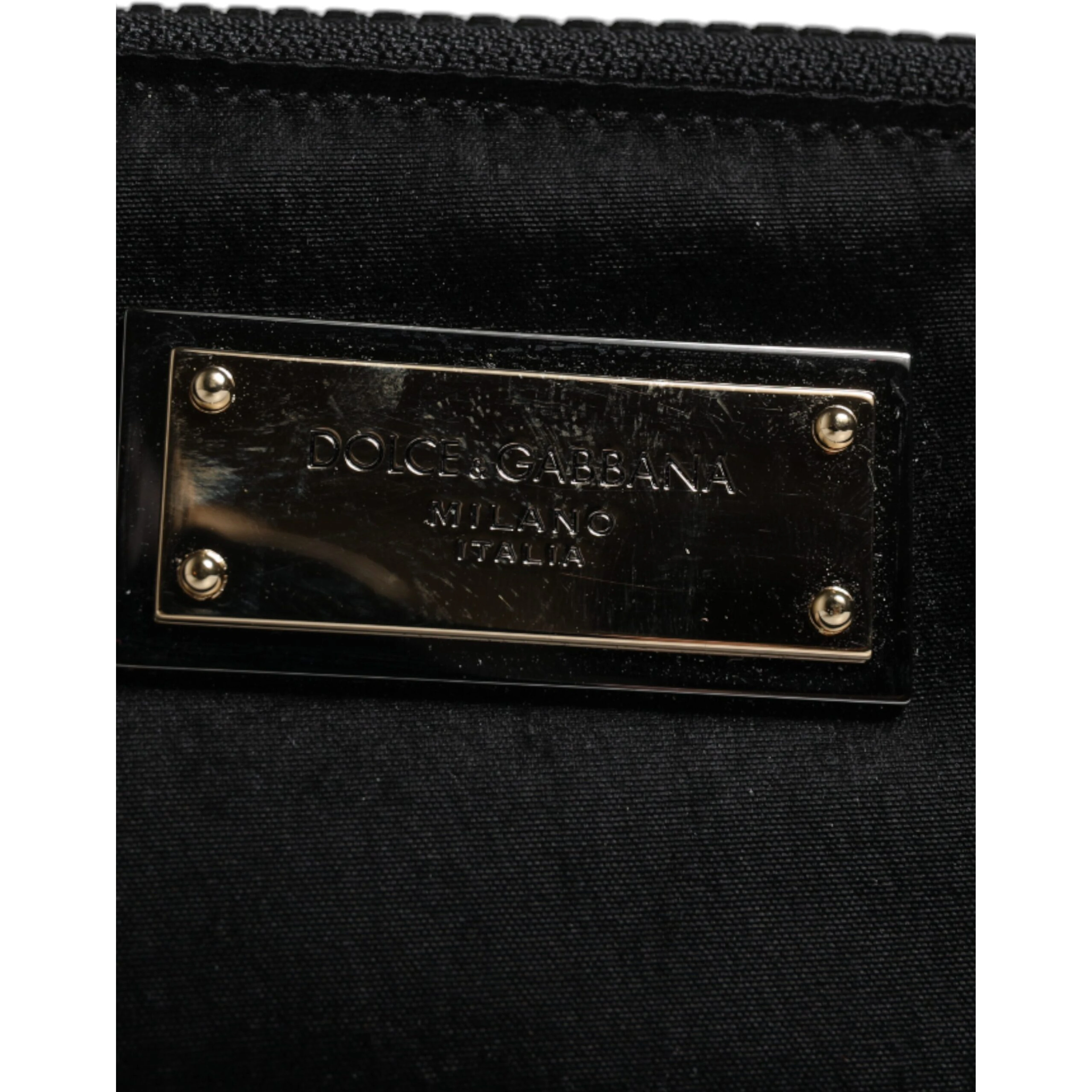 Black Nylon Logo Plaque Keyring Pouch Clutch Bag