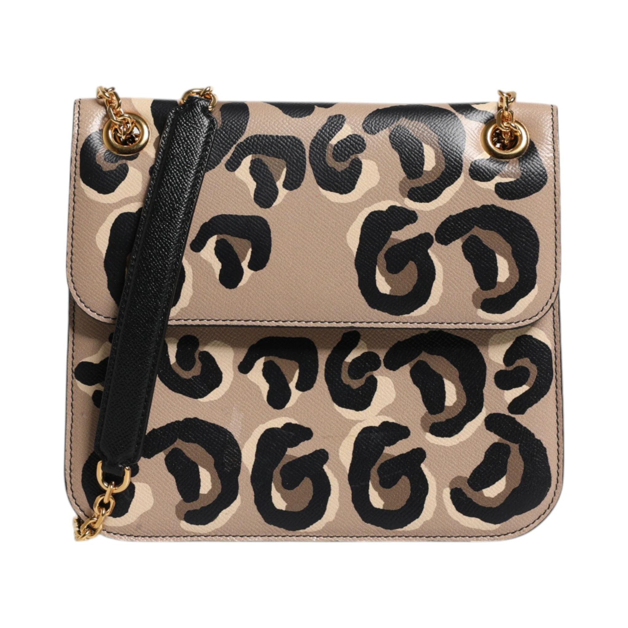 Beige DG Leopard Pattern Leather Crossbody Bag
