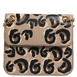 Beige DG Leopard Pattern Leather Crossbody Bag