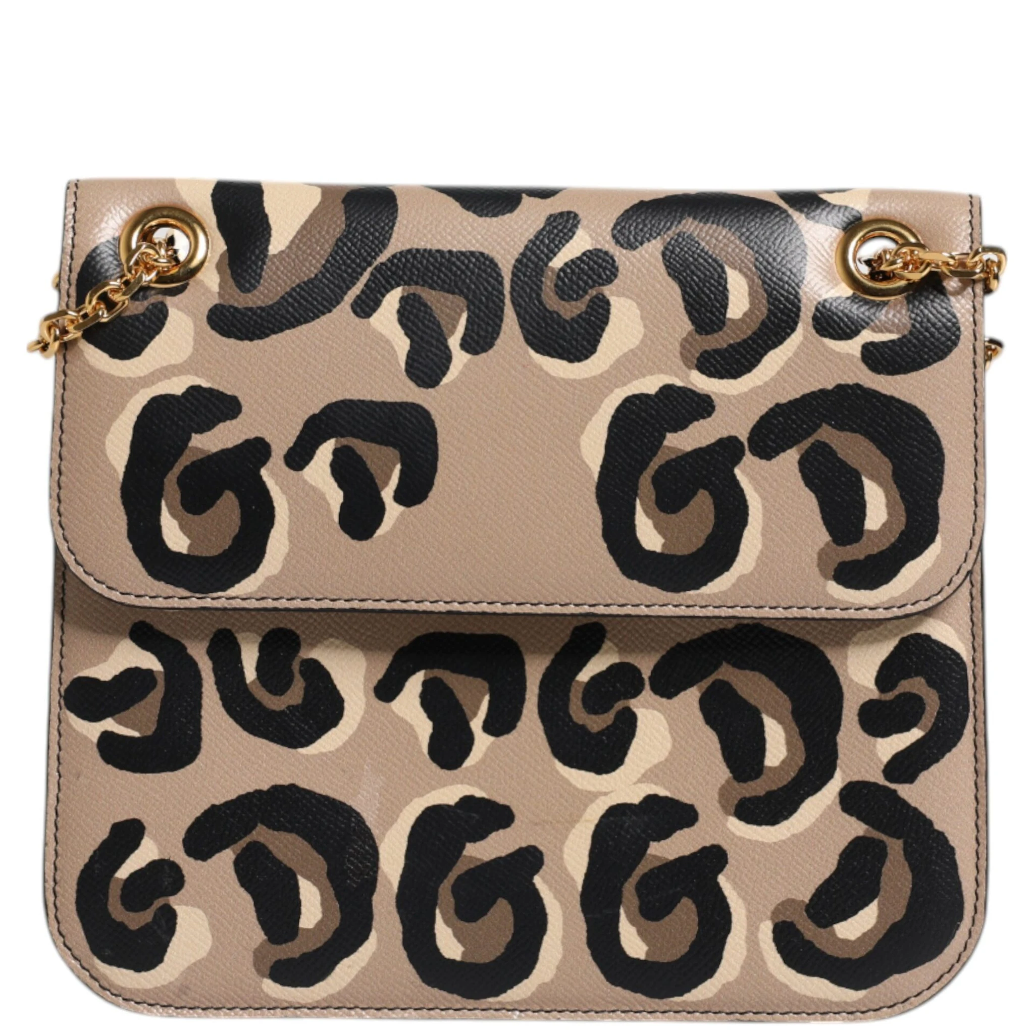 Beige DG Leopard Pattern Leather Crossbody Bag