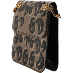 Beige DG Leopard Pattern Leather Crossbody Bag