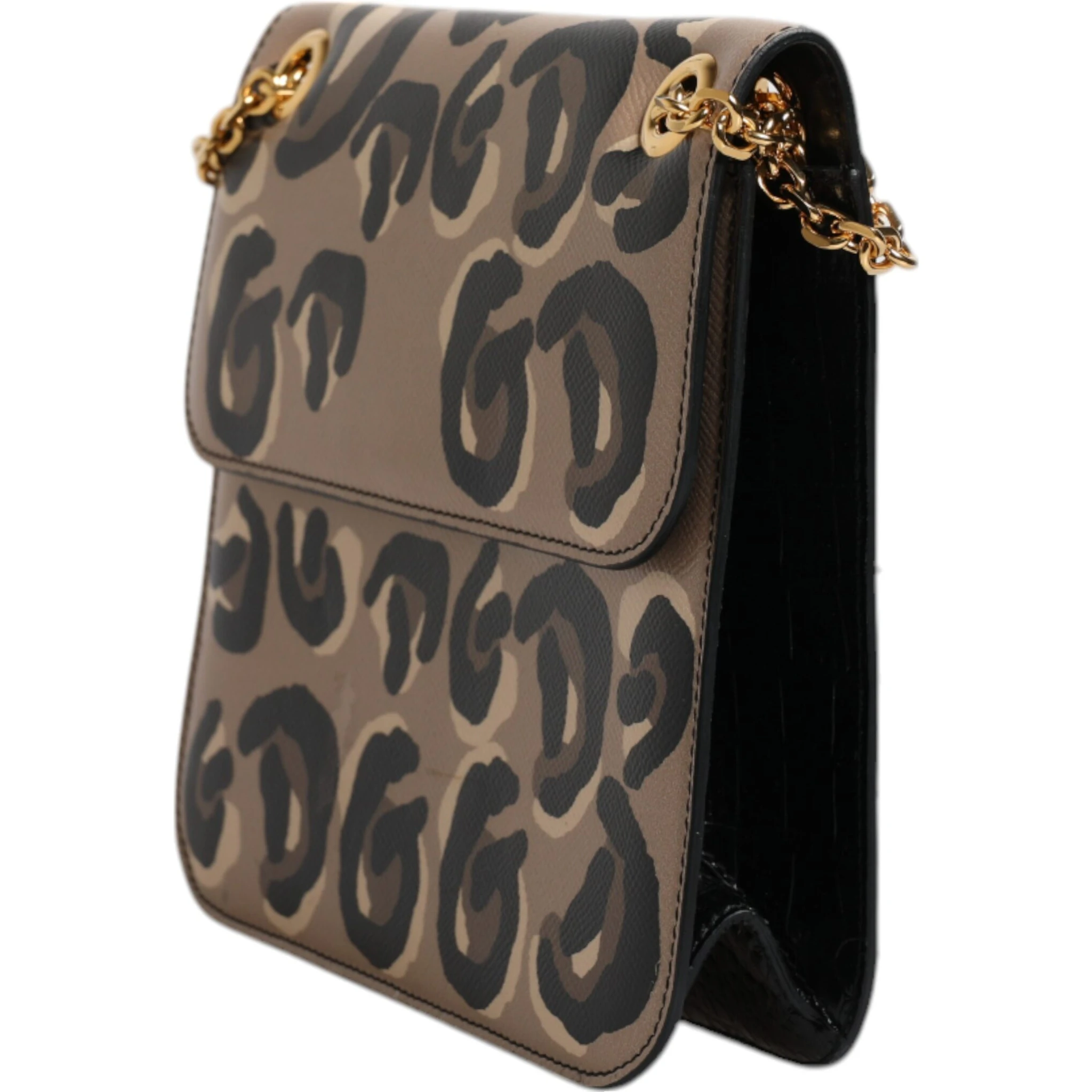 Beige DG Leopard Pattern Leather Crossbody Bag