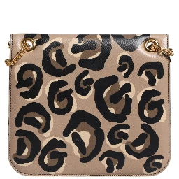 Beige DG Leopard Pattern Leather Crossbody Bag