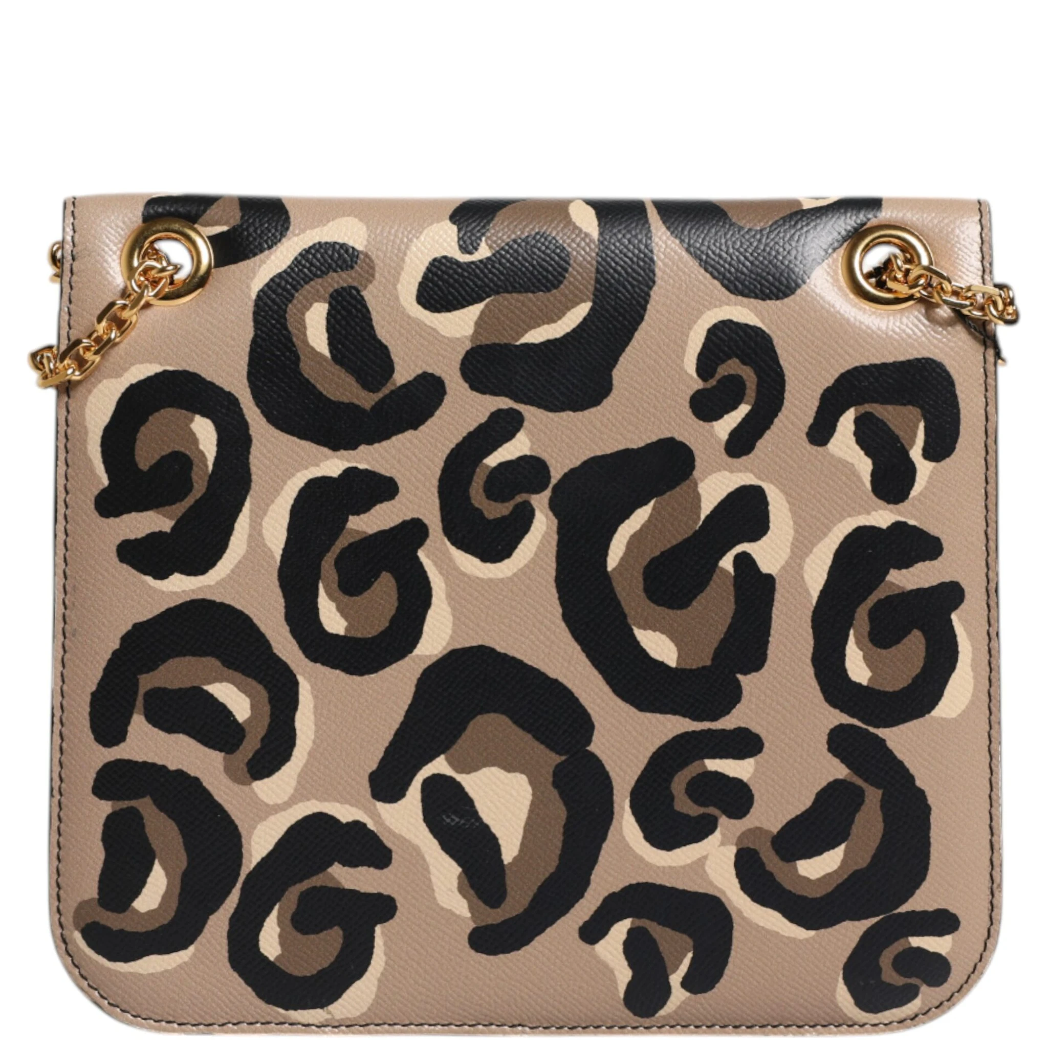 Beige DG Leopard Pattern Leather Crossbody Bag