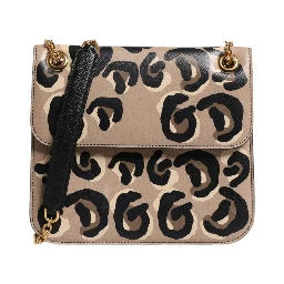 Beige DG Leopard Pattern Leather Crossbody Bag
