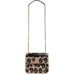 Beige DG Leopard Pattern Leather Crossbody Bag