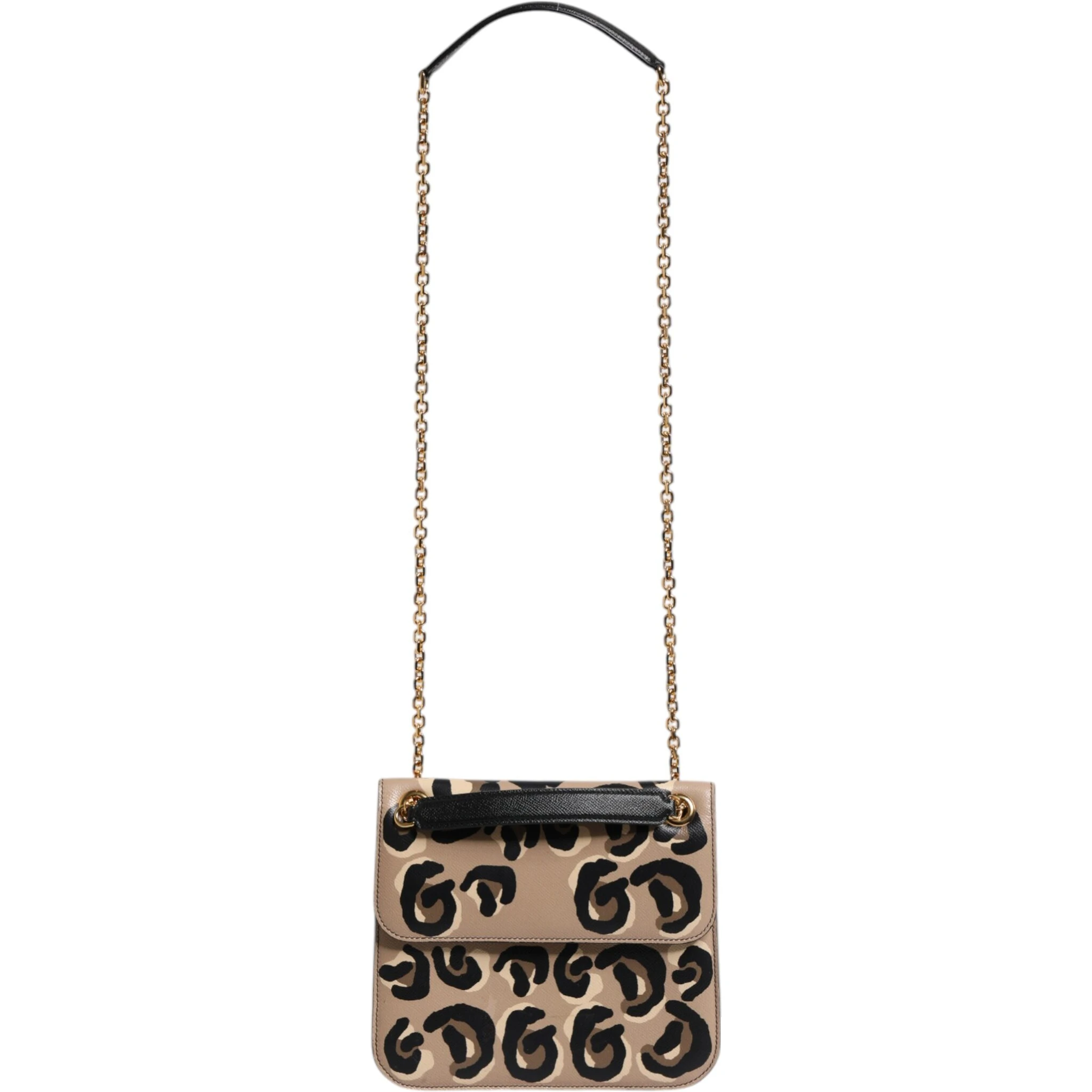 Beige DG Leopard Pattern Leather Crossbody Bag