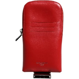 Red Leather Logo Zip Around Card Holder Wide Strap Wallet