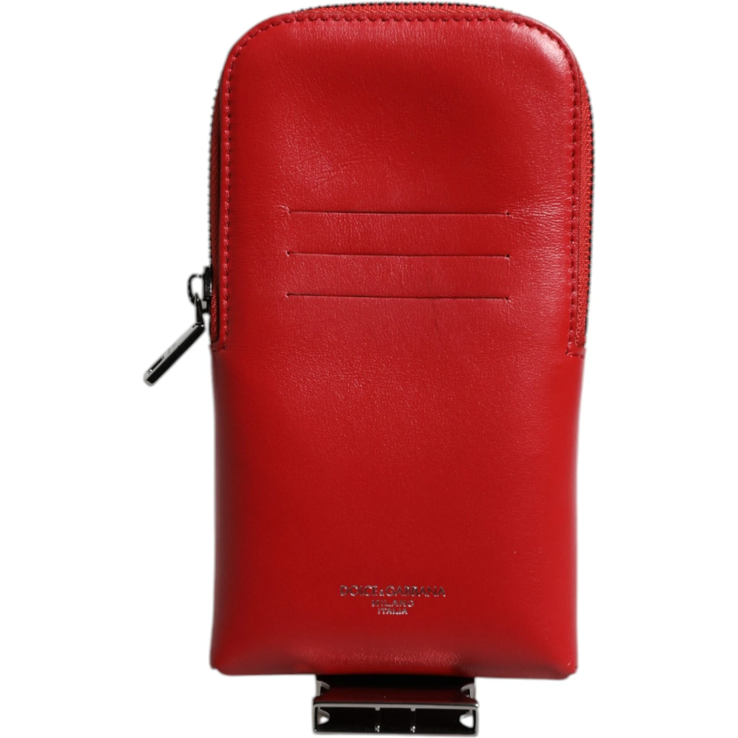 Red Leather Logo Zip Around Card Holder Wide Strap Wallet