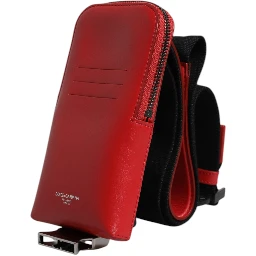 Red Leather Logo Zip Around Card Holder Wide Strap Wallet