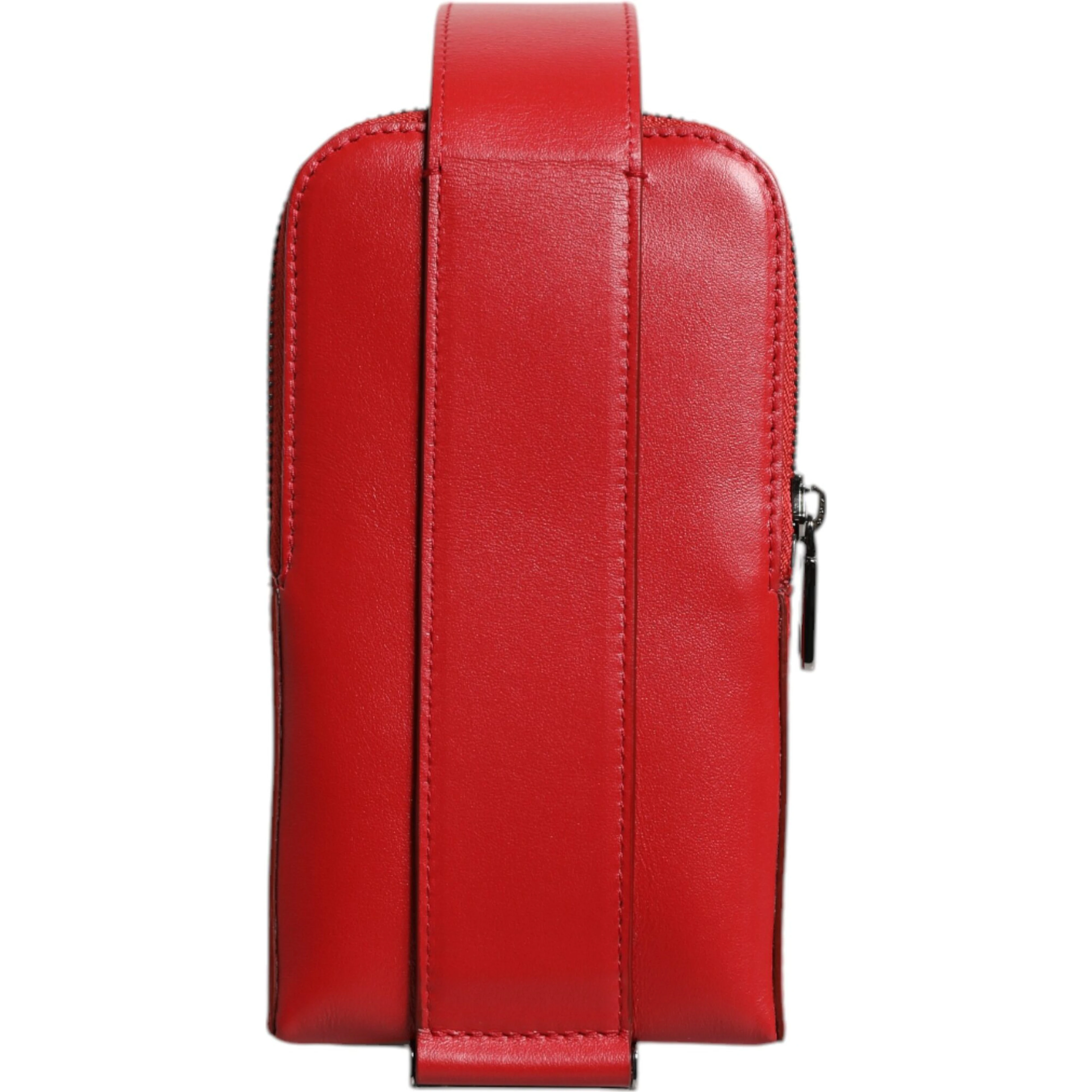 Red Leather Logo Zip Around Card Holder Wide Strap Wallet