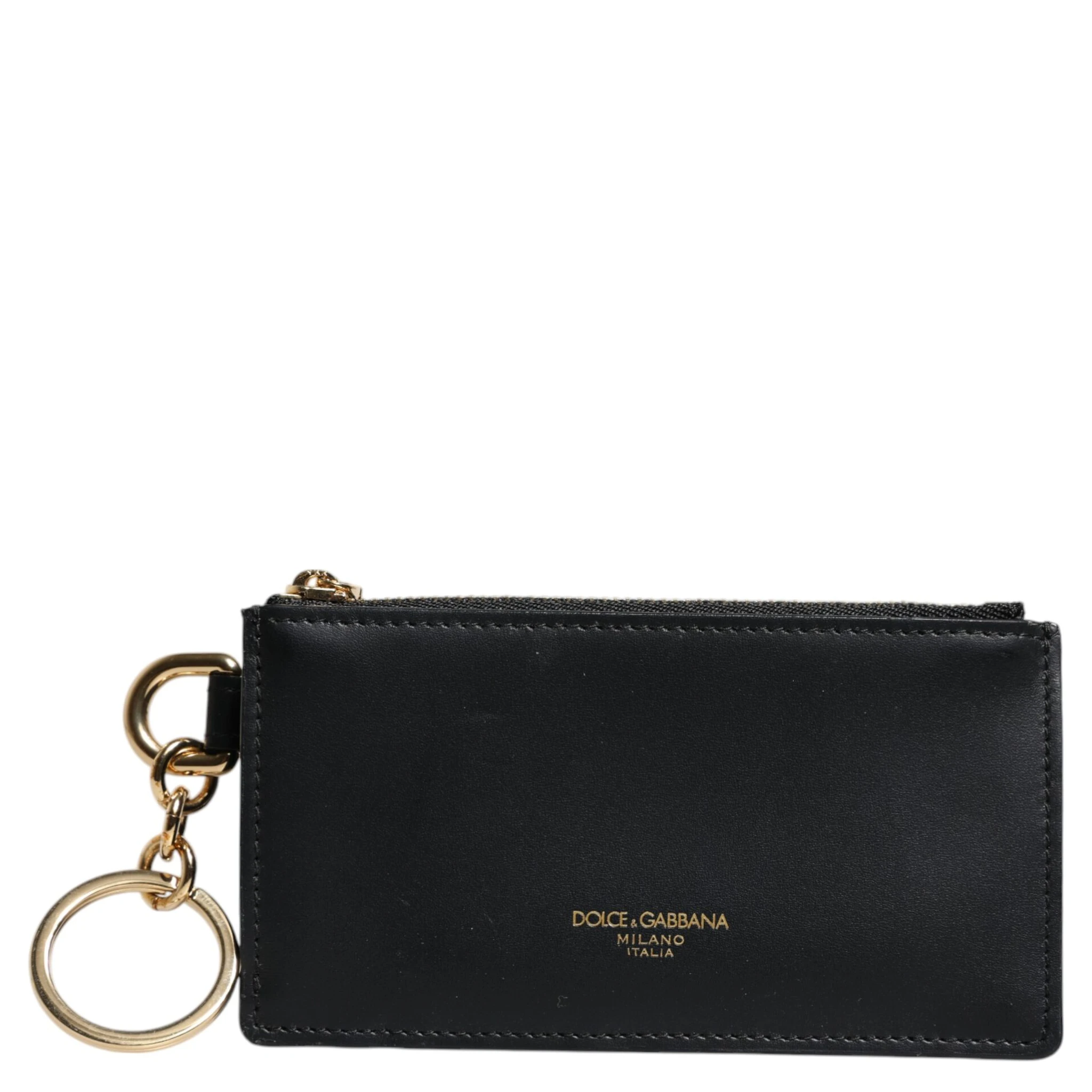 Black Calfskin Leather DG Logo Card Holder Wallet