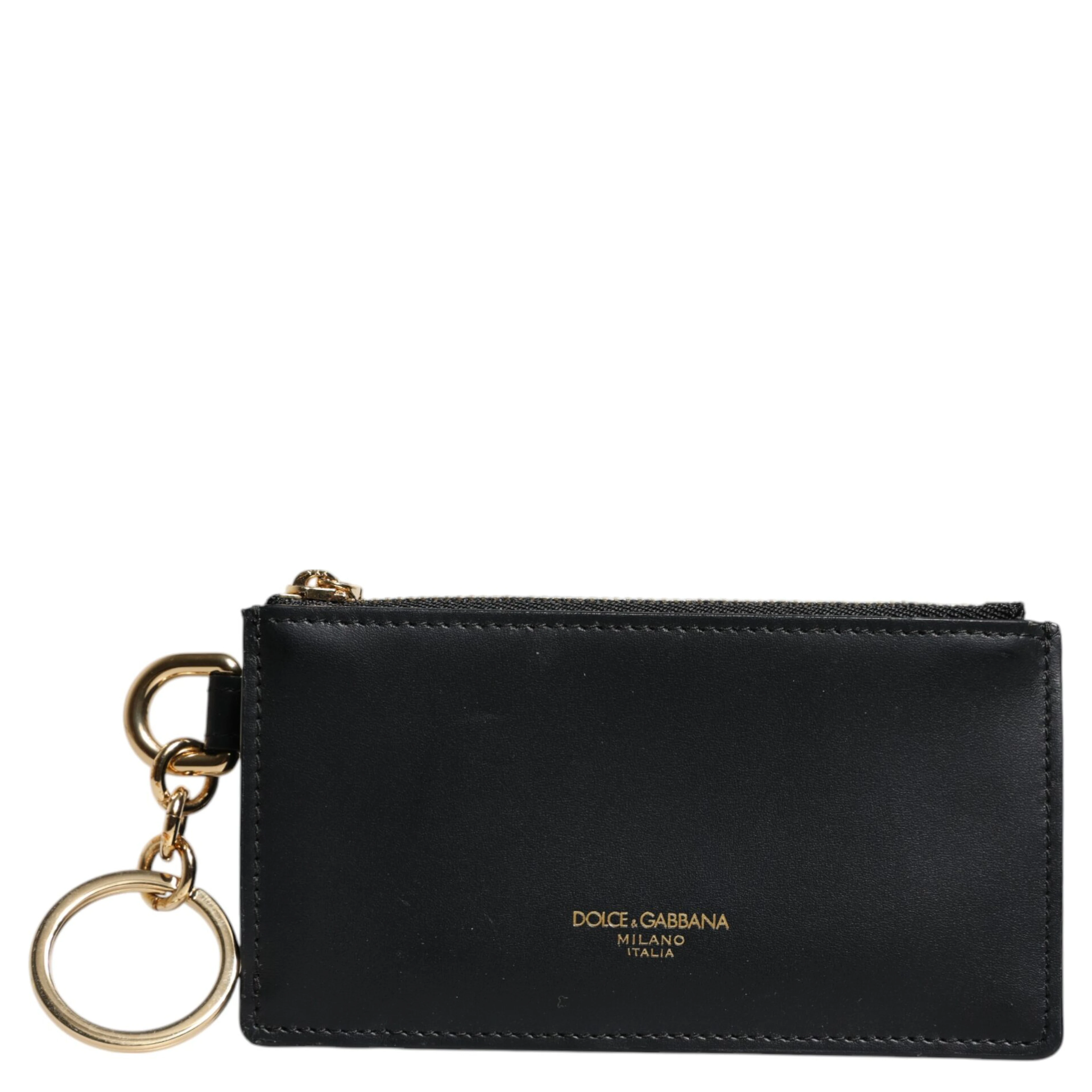 Black Calfskin Leather DG Logo Card Holder Wallet