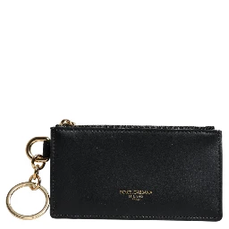 Black Calfskin Leather DG Logo Card Holder Wallet