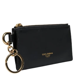 Black Calfskin Leather DG Logo Card Holder Wallet