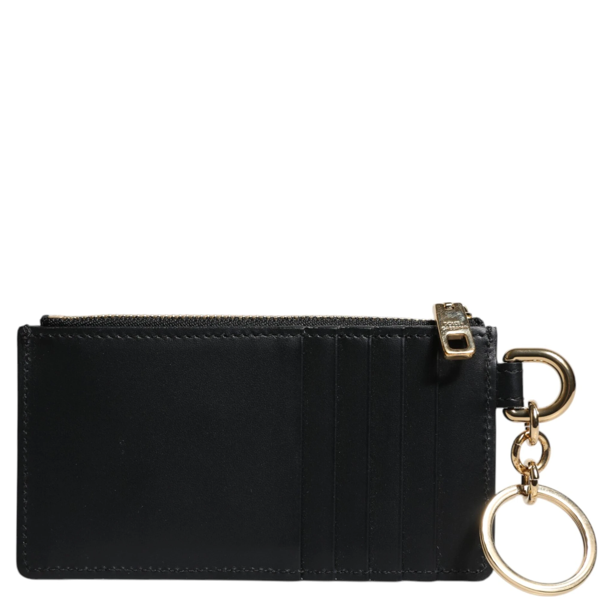 Black Calfskin Leather DG Logo Card Holder Wallet