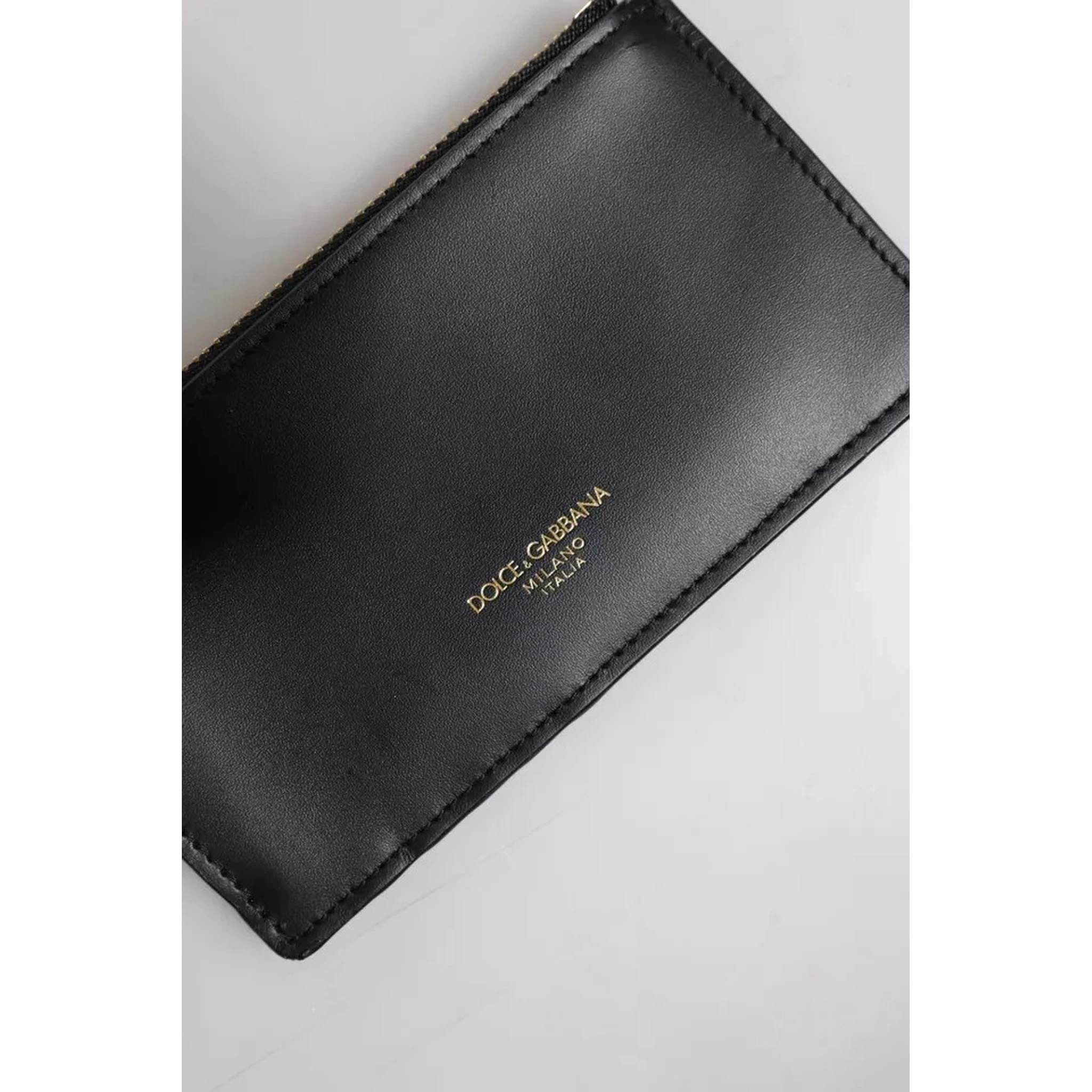 Black Calfskin Leather DG Logo Card Holder Wallet