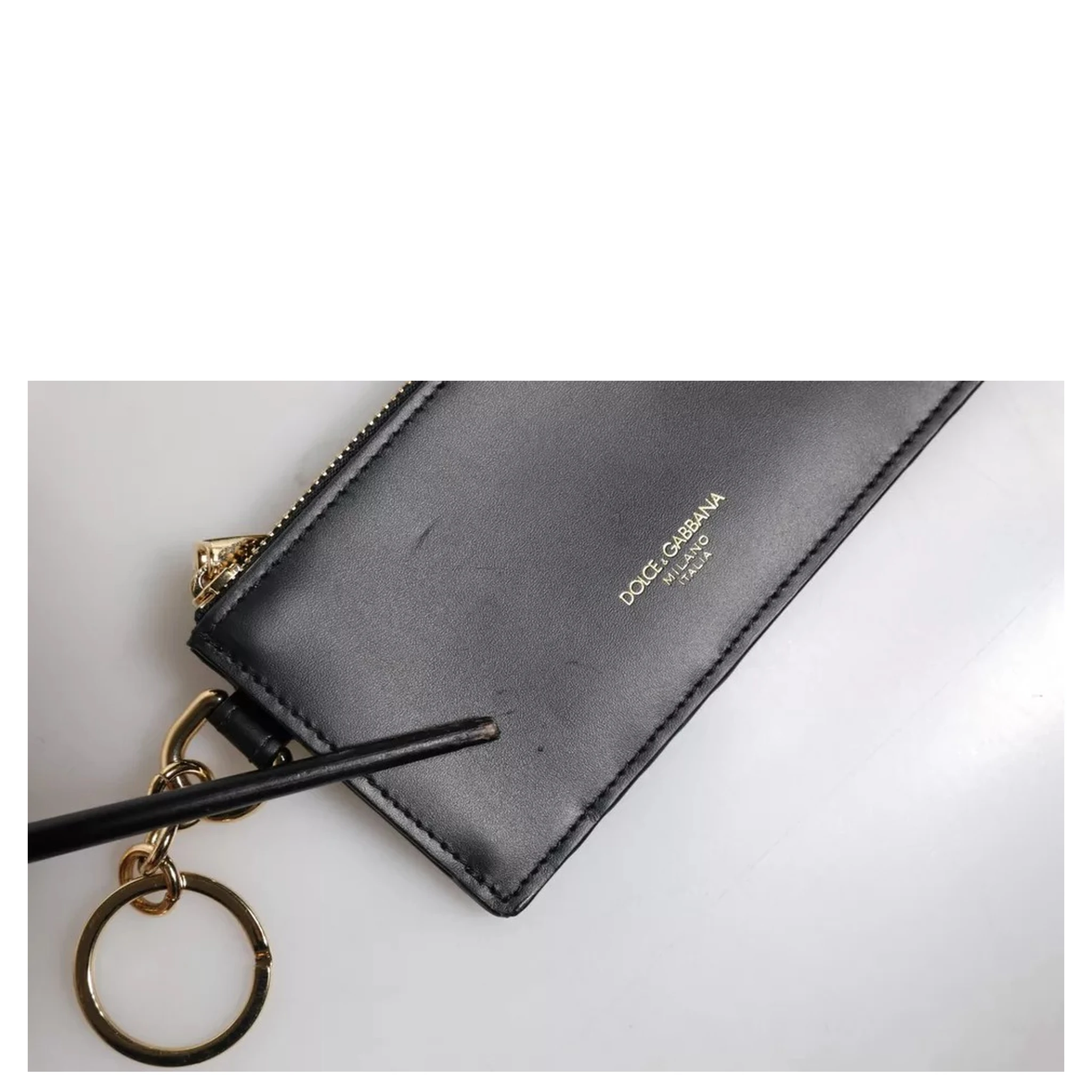 Black Calfskin Leather DG Logo Card Holder Wallet