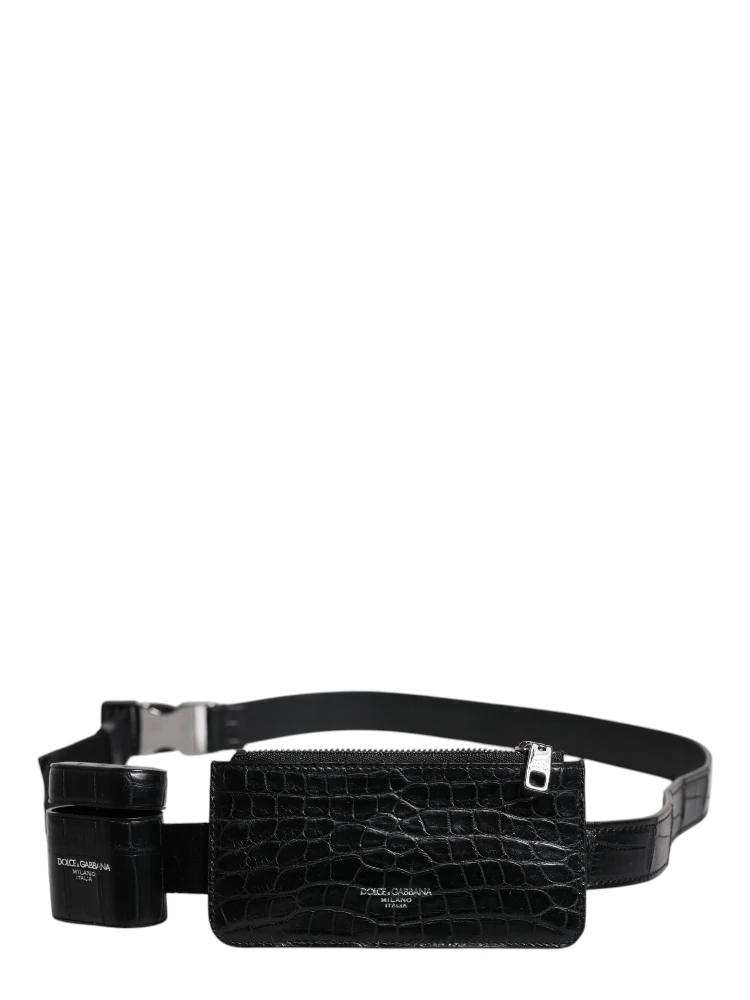 Black Alligator Leather Airpods Case Coin Purse Wallet