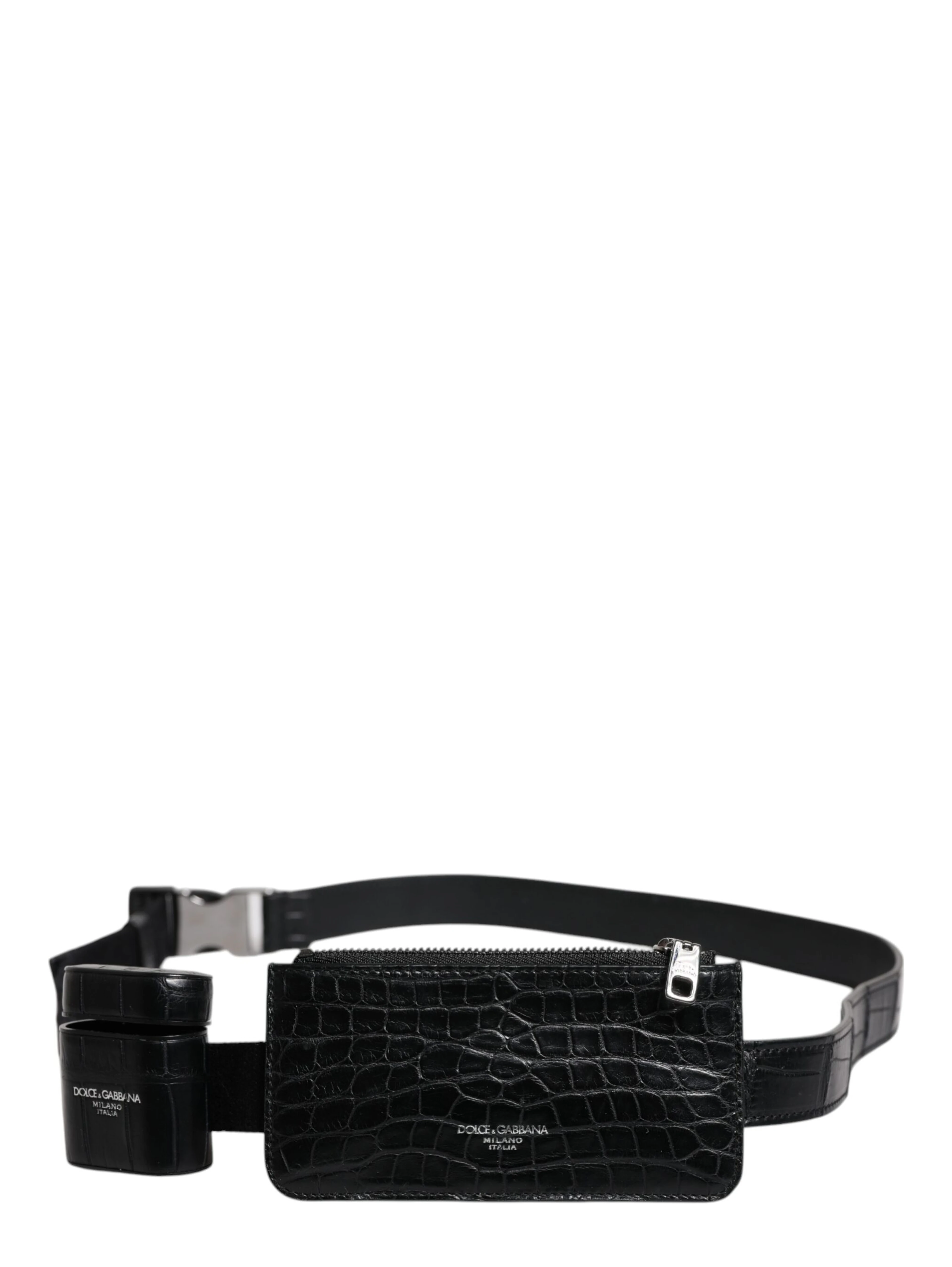 Black Alligator Leather Airpods Case Coin Purse Wallet