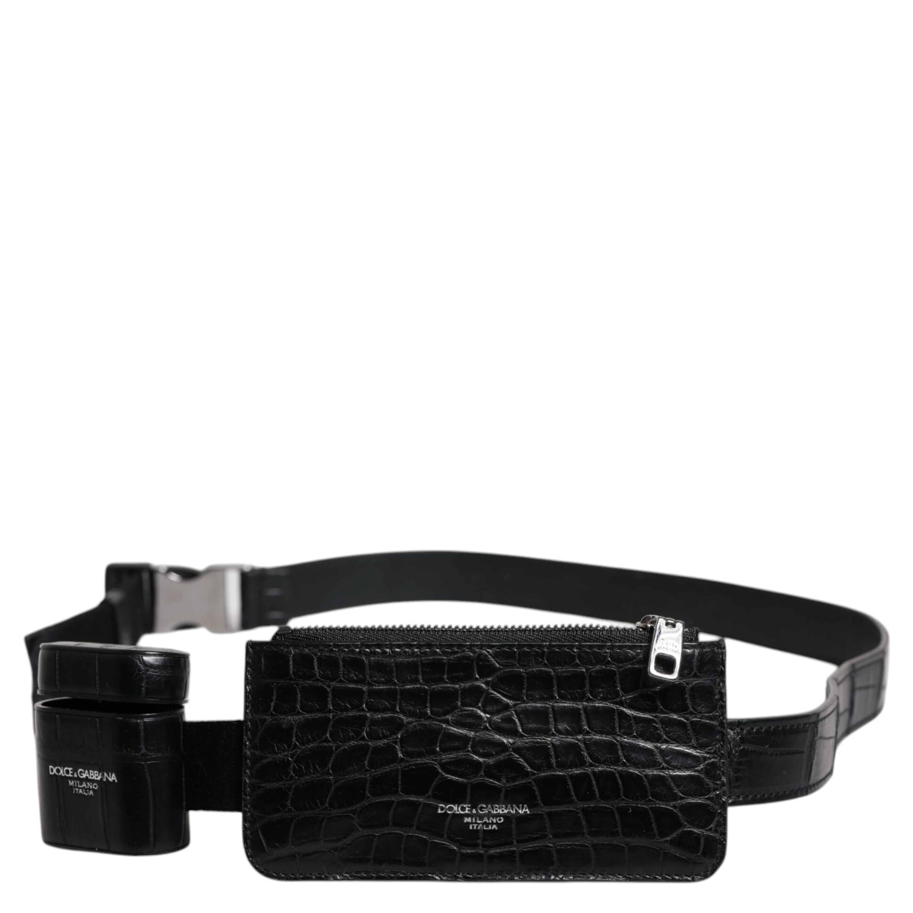 Black Alligator Leather Airpods Case Coin Purse Wallet