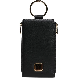 Black Leather Logo Plaque Neck Strap Card Coin Wallet