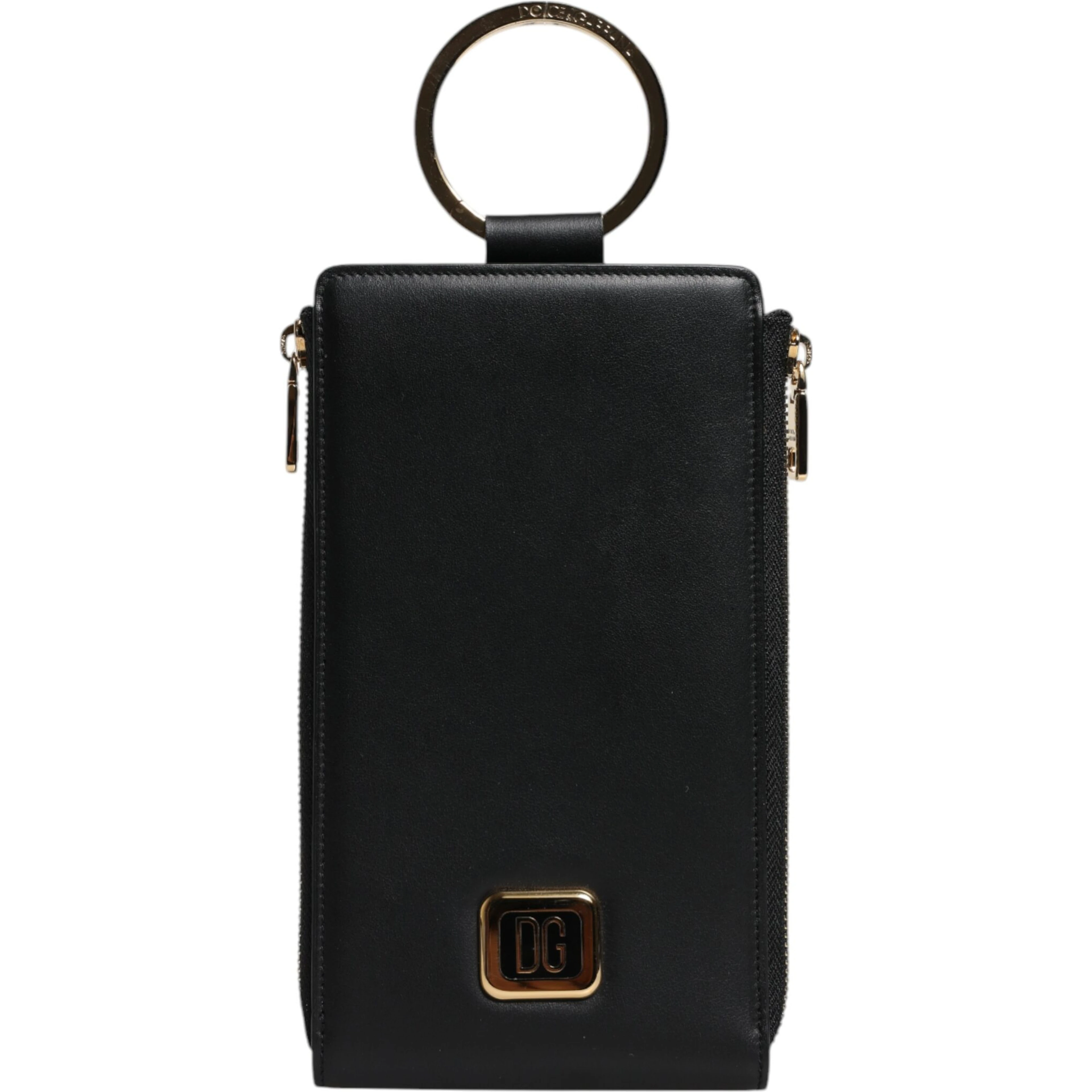 Black Leather Logo Plaque Neck Strap Card Coin Wallet