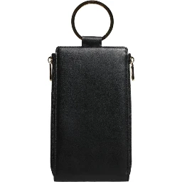 Black Leather Logo Plaque Neck Strap Card Coin Wallet