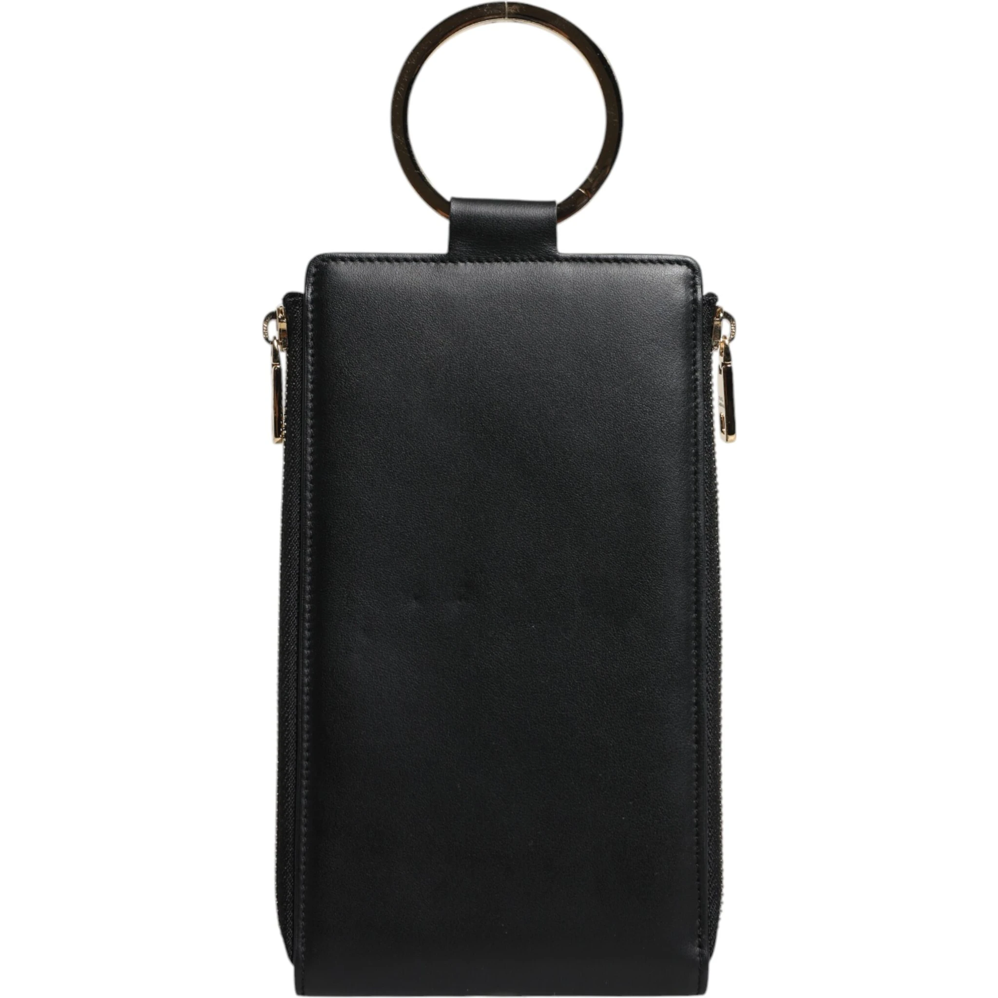 Black Leather Logo Plaque Neck Strap Card Coin Wallet