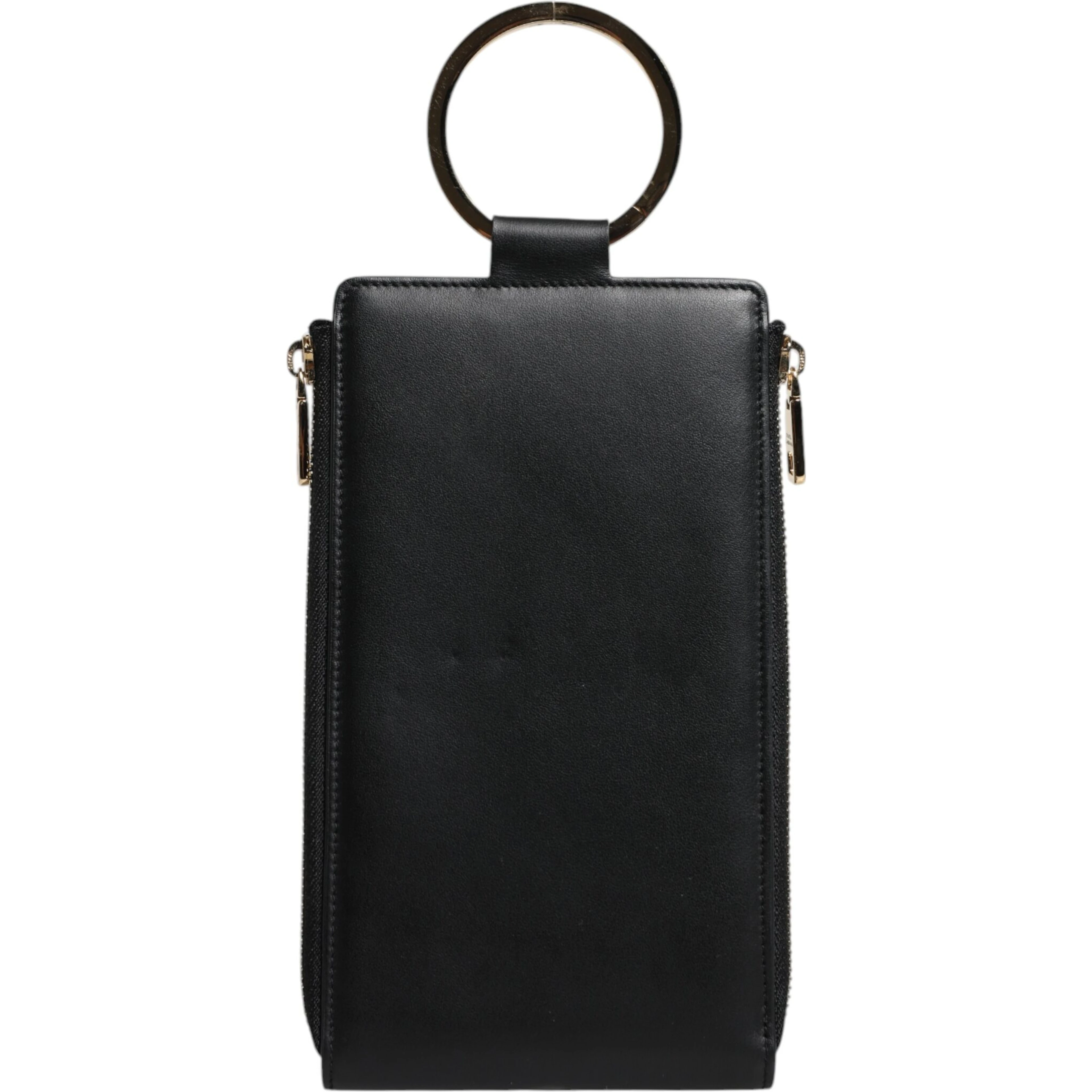 Black Leather Logo Plaque Neck Strap Card Coin Wallet