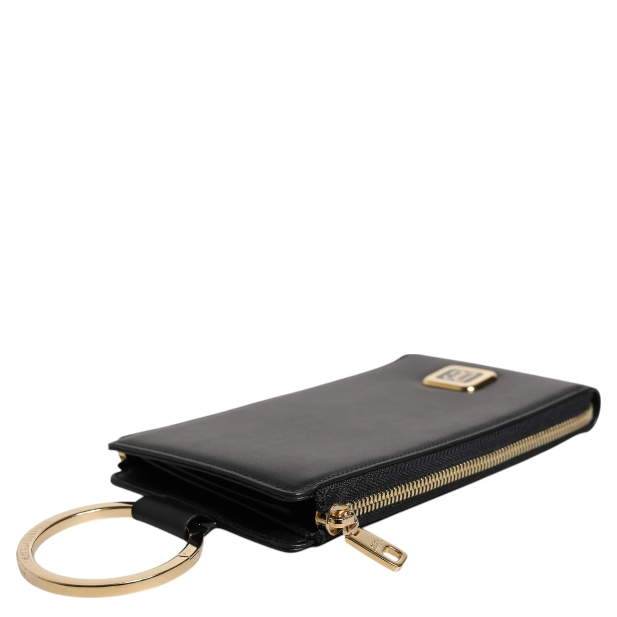 Black Leather Logo Plaque Neck Strap Card Coin Wallet