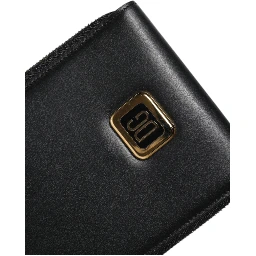 Black Leather Logo Plaque Neck Strap Card Coin Wallet