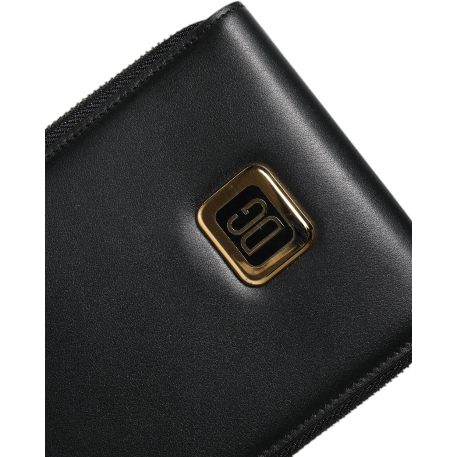 Black Leather Logo Plaque Neck Strap Card Coin Wallet
