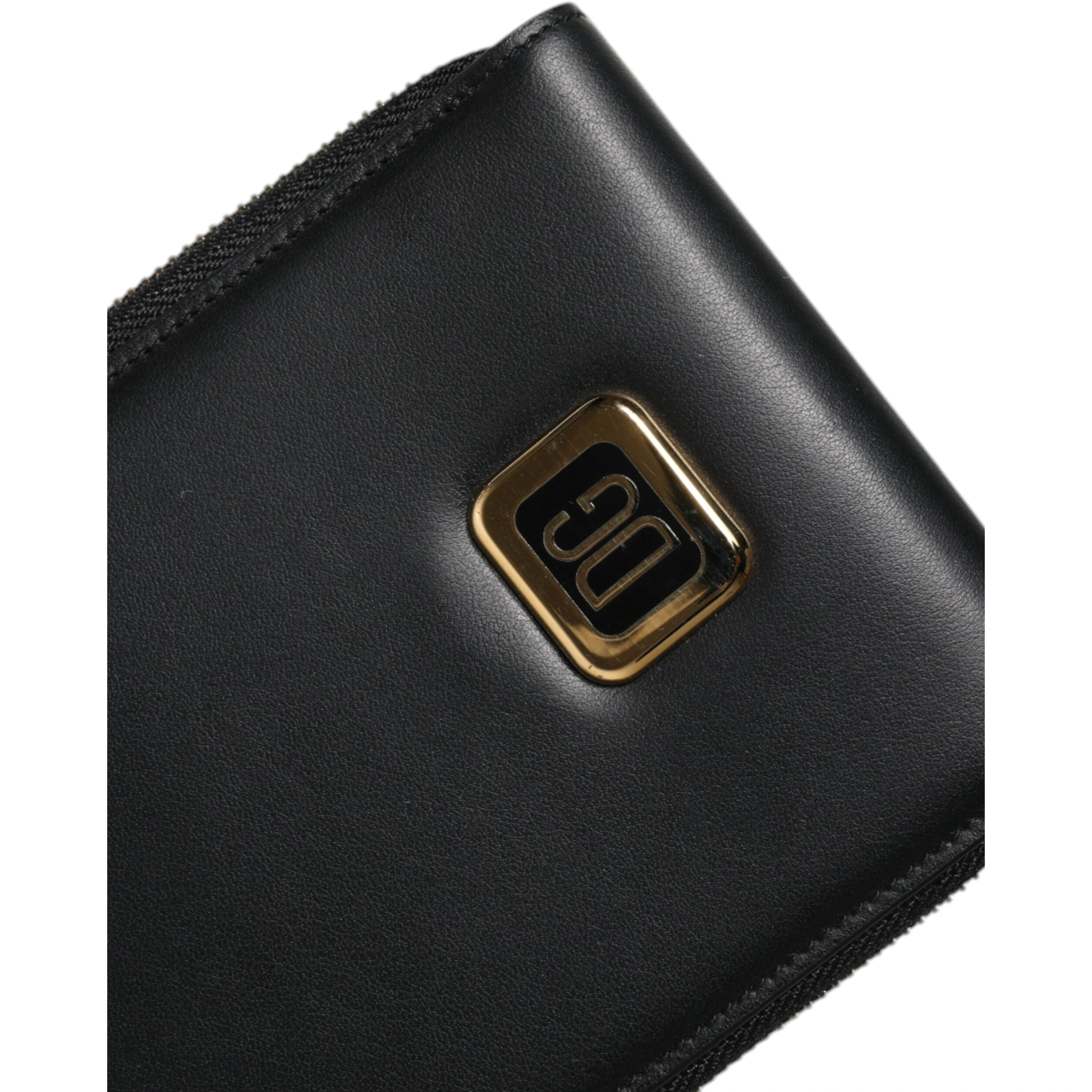 Black Leather Logo Plaque Neck Strap Card Coin Wallet