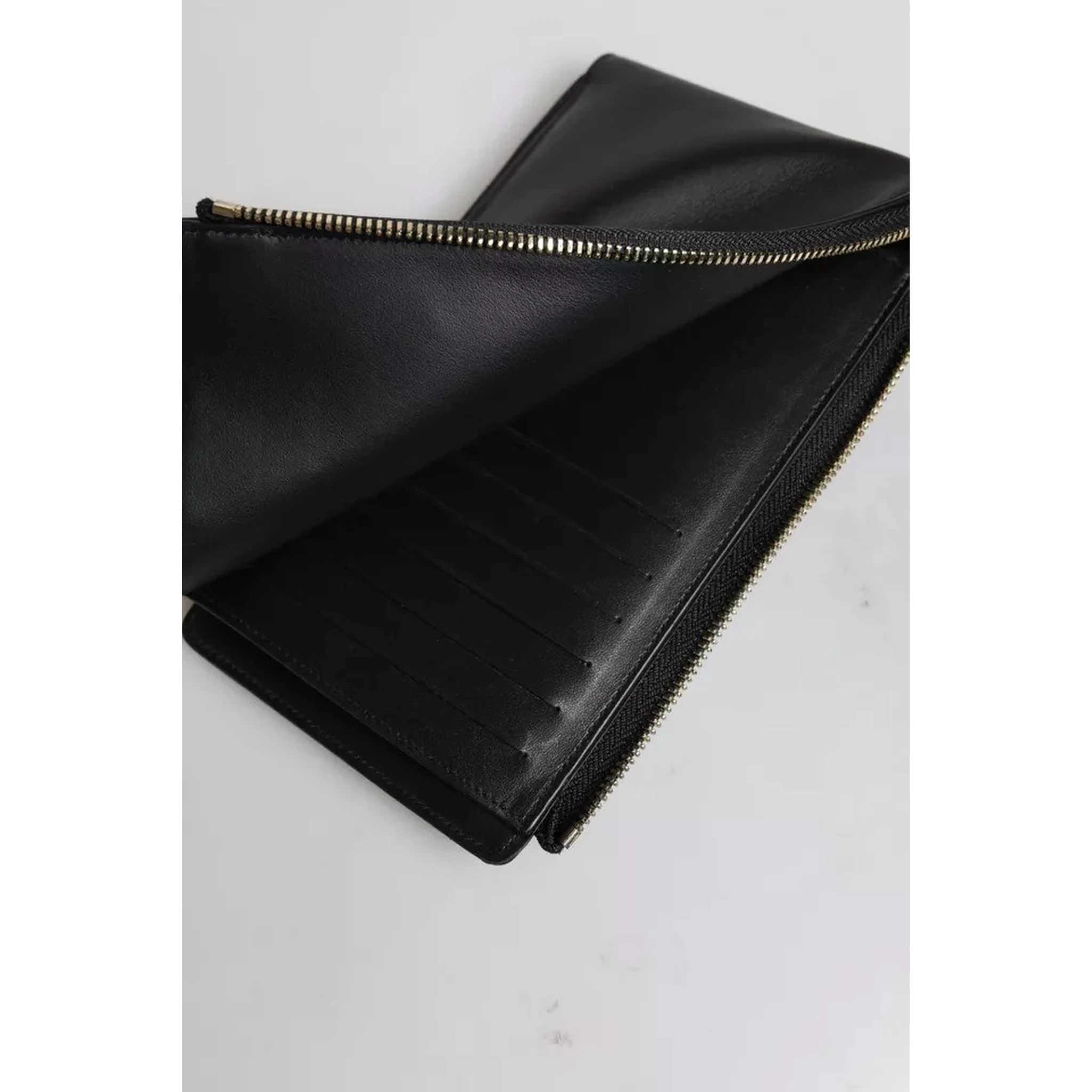 Black Leather Logo Plaque Neck Strap Card Coin Wallet