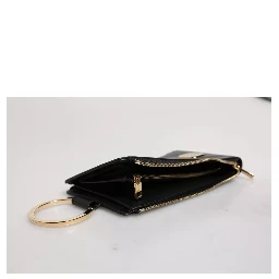 Black Leather Logo Plaque Neck Strap Card Coin Wallet