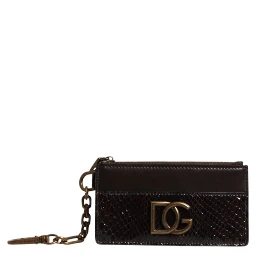 Brown Exotic Leather DG Logo Card Holder Wallet