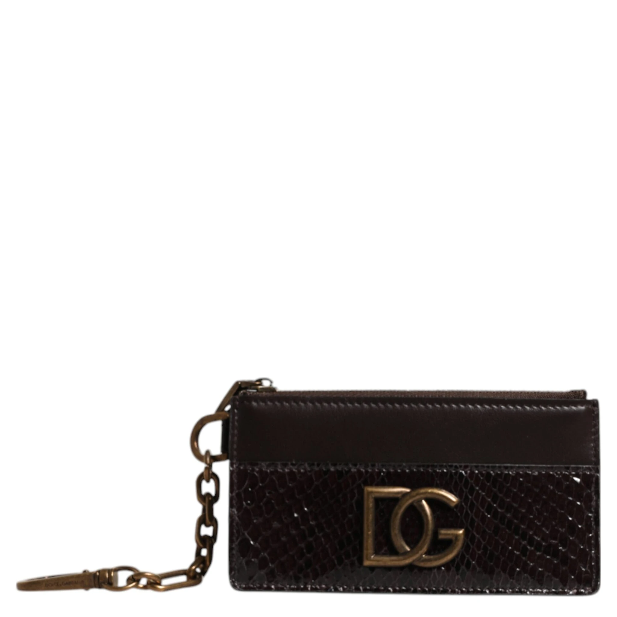 Brown Exotic Leather DG Logo Card Holder Wallet