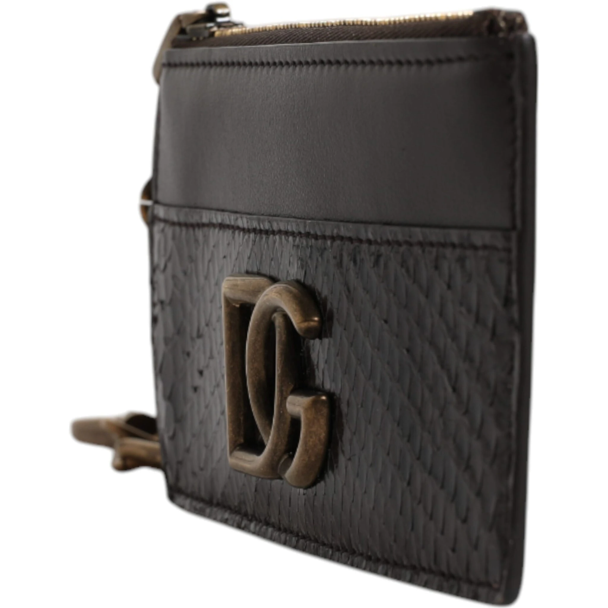 Brown Exotic Leather DG Logo Card Holder Wallet