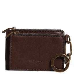 Brown Leather Zip Logo Keyring Coin Purse Keyring Wallet