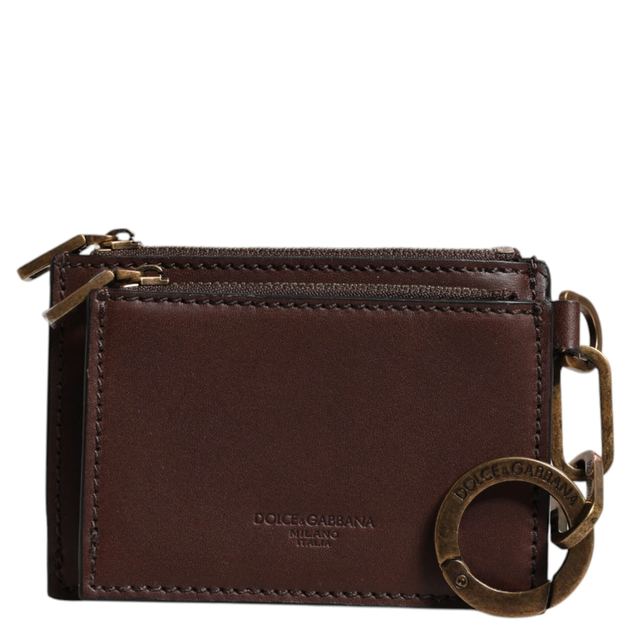 Brown Leather Zip Logo Keyring Coin Purse Keyring Wallet