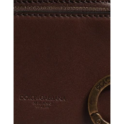 Brown Leather Zip Logo Keyring Coin Purse Keyring Wallet